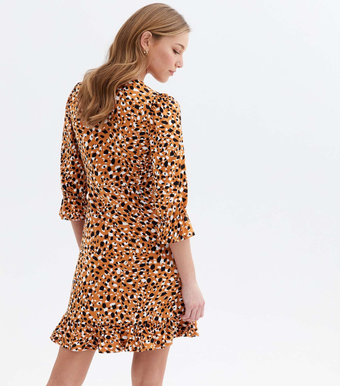 Brown Leopard Print Frill V Neck Mini Dress Image 4
