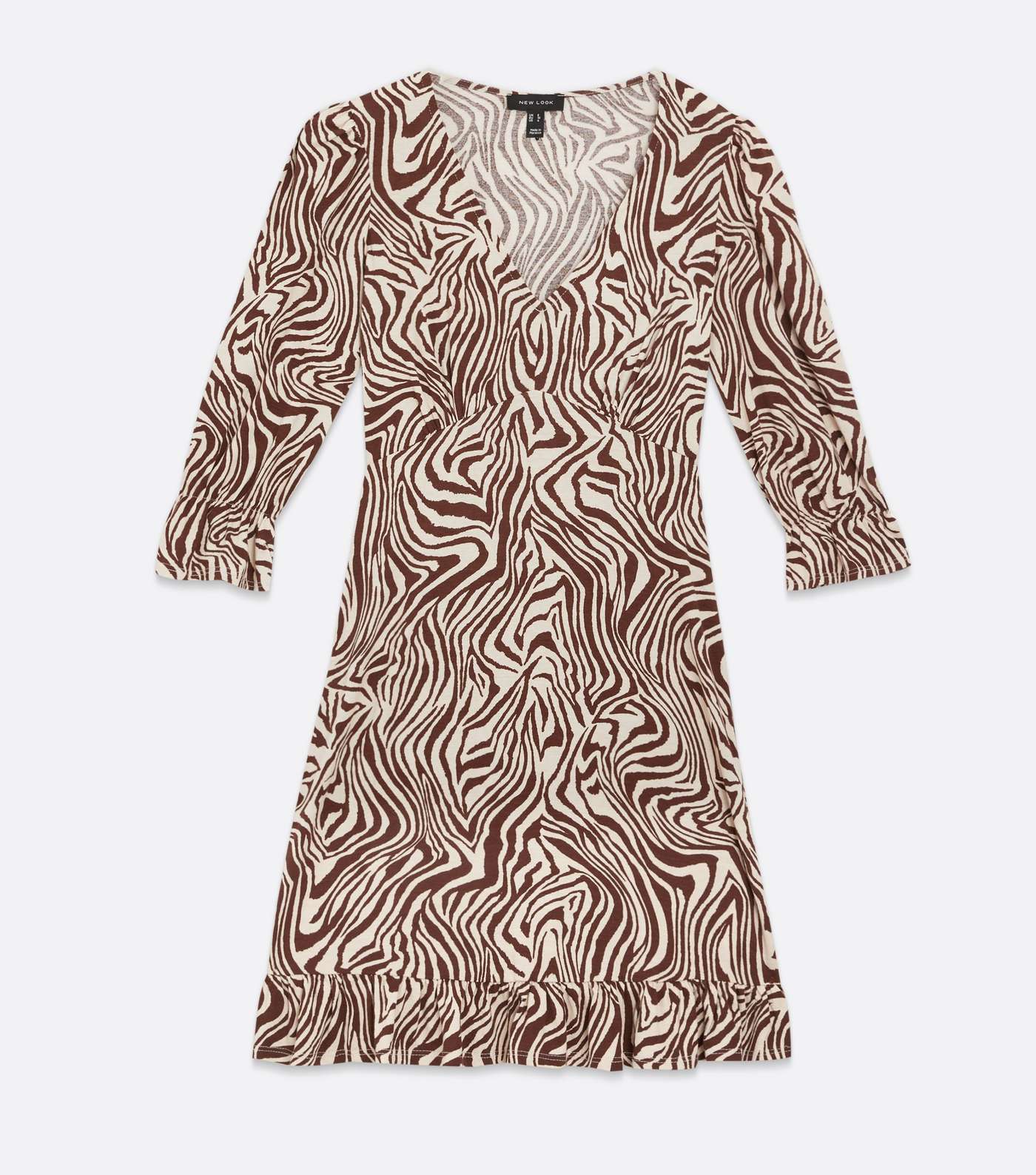 Brown Zebra Print Frill V Neck Mini Dress Image 5
