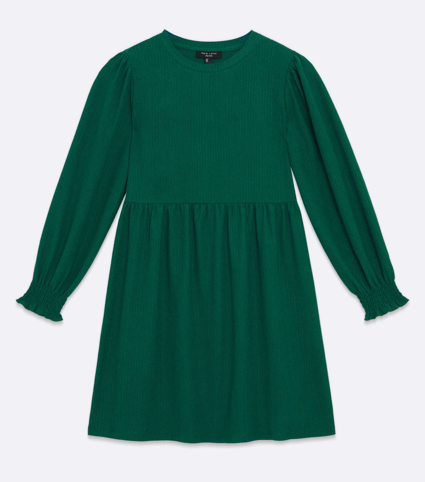 Petite Dark Green Crinkle Jersey Long Sleeve Mini Oversized Smock Dress Image 5