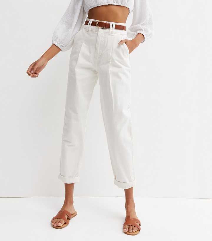 High Waisted Belted Trousers in White – KLARRA