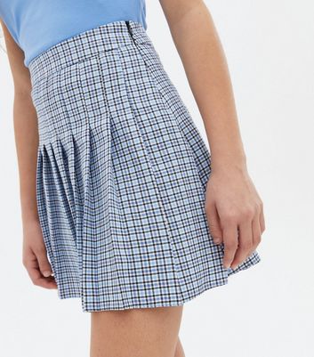 Girls Pale Blue Check Pleated Tennis 