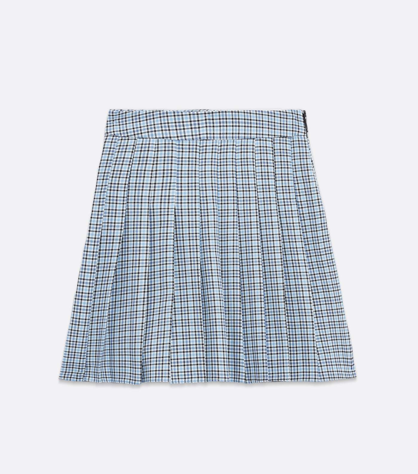 Girls Pale Blue Check Pleated Tennis Skirt Image 5