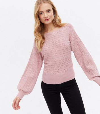 Pink Cable Knit Puff Sleeve Jumper 