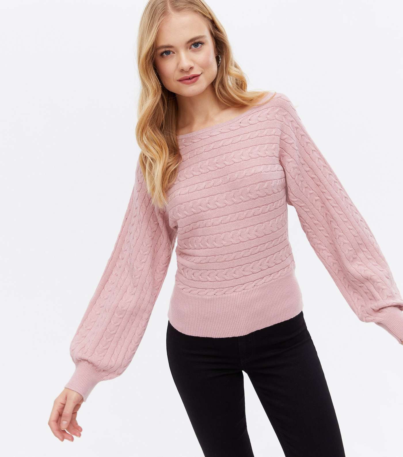 Sunshine Soul Pink Cable Knit Puff Sleeve Jumper