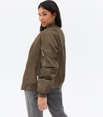 Click to view product details and reviews for Petite Khaki Padded Bomber Jacket New Look.