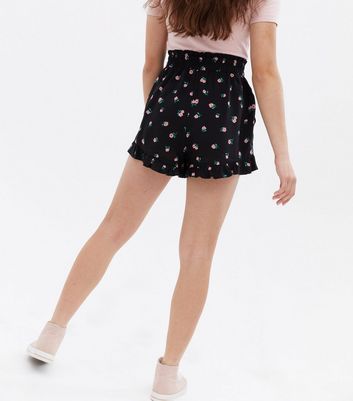 Teenager Bekleidung für Mädchen Girls Black Ditsy Floral Frill Shorts
