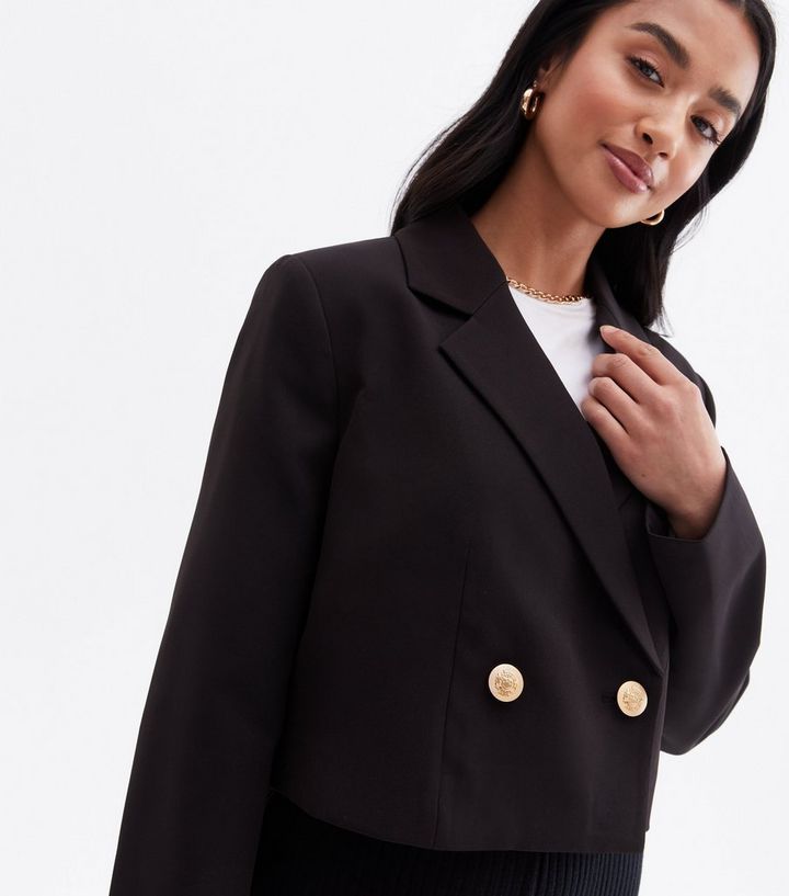 Petite Black Long Sleeve Crop Blazer | New Look
