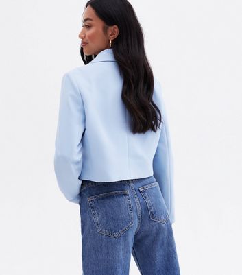 Click to view product details and reviews for Petite Pale Blue Long Sleeve Crop Blazer New Look.