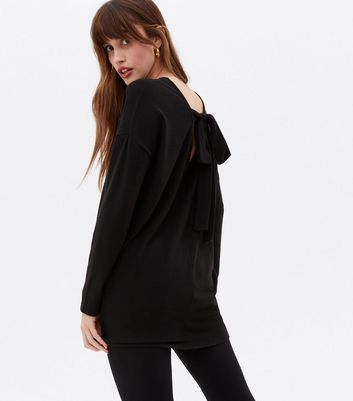 Tall Black Fine Knit Tie Back Jumper