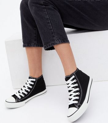 Girls Black Canvas High Top Trainers New Look