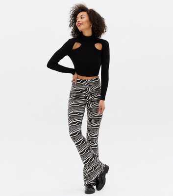 Tall Black Zebra Print Jersey Flared Trousers