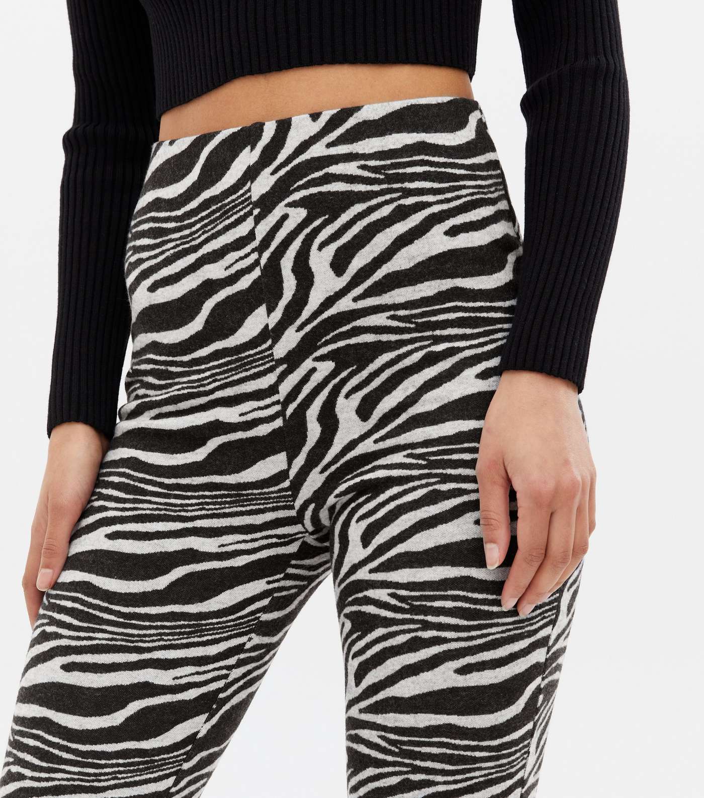 Tall Black Zebra Print Jersey Flared Trousers Image 3