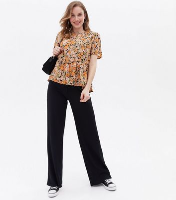 Tall Orange Floral Crepe Peplum Blouse New Look