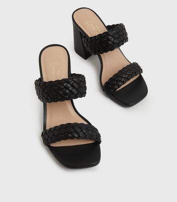 Click to view product details and reviews for Black Leather Look Plaited 2 Part Block Heel Mules New Look Vegan.