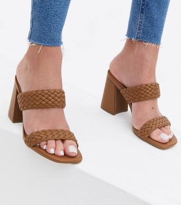 tan leather mules heels