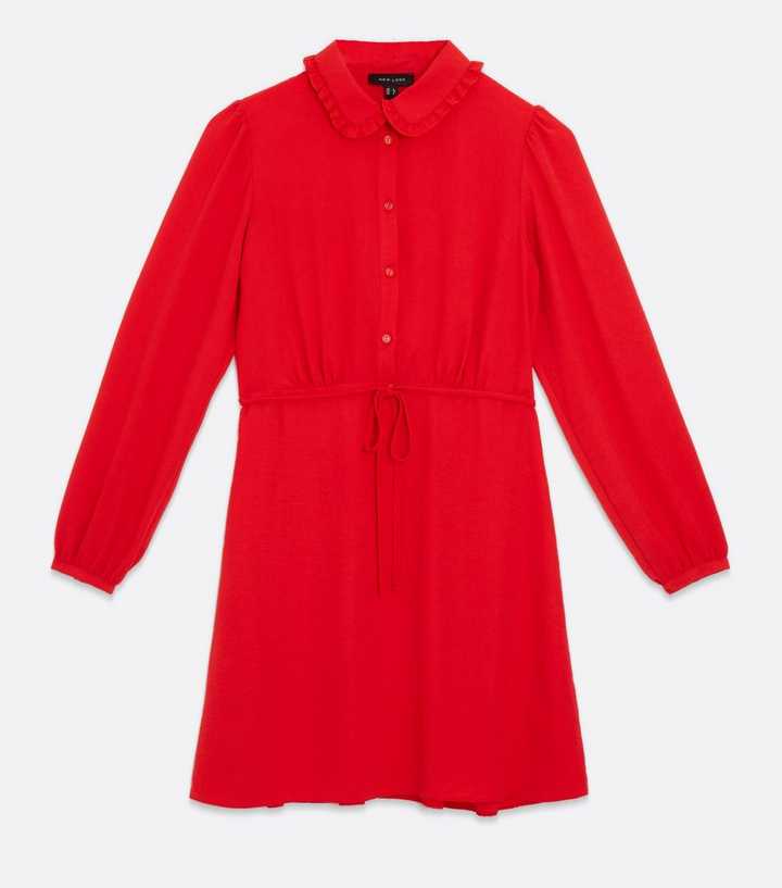 strapless open back dress Ruffle Front Cotton Dress-Persian Red main image 1