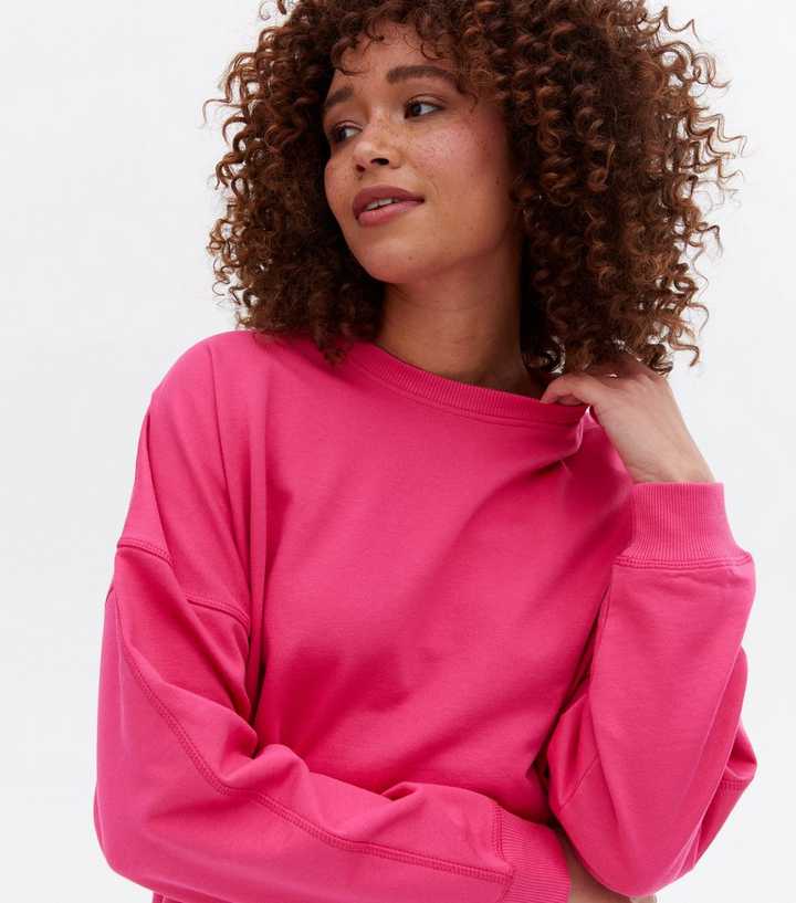 Bright Pink Jersey Oversized Sweatshirt | New Look