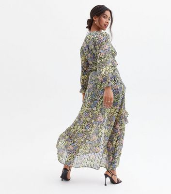 Pleated floral 2024 chiffon maxi dress