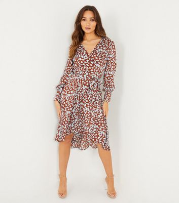 quiz leopard print wrap tie dress