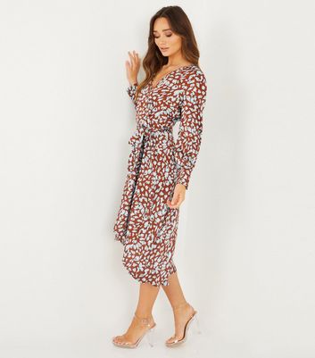 Quiz Rust Leopard Print Dip Hem Midi Wrap Dress New Look