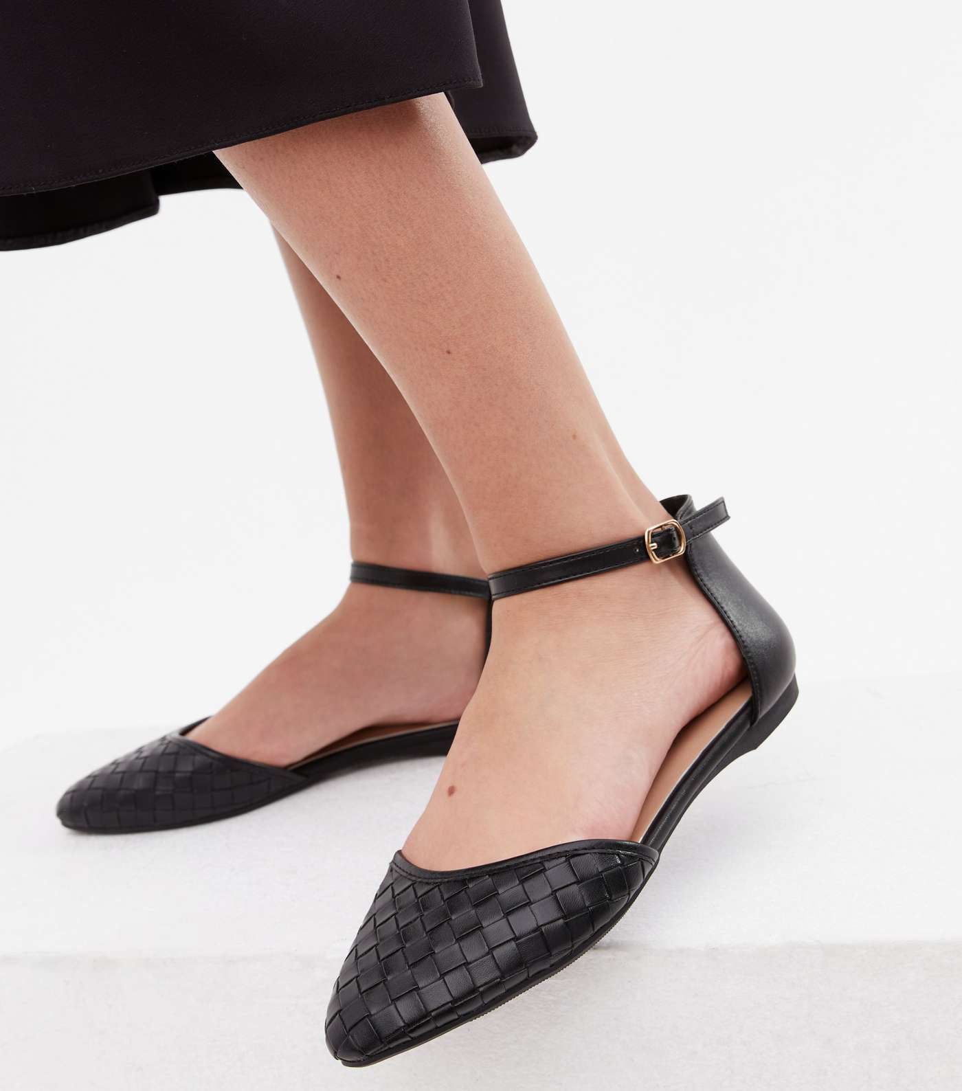 Wide Fit Black Woven Pointed Ballet Pumps Image 2