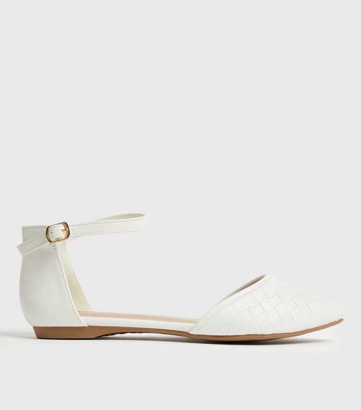 Wide Fit White Woven Pointed Ballet Pumps