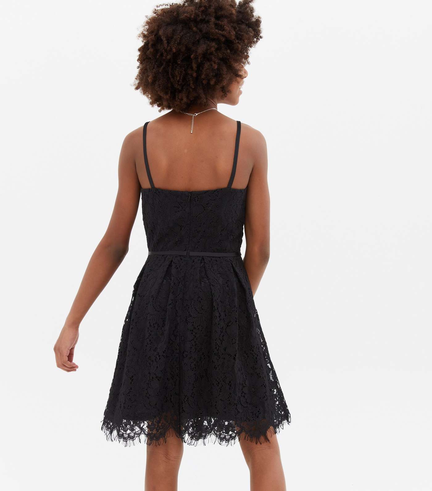 Girls Black Lace Strappy Dress Image 4