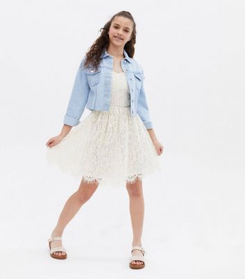 Girls cream shop lace dress