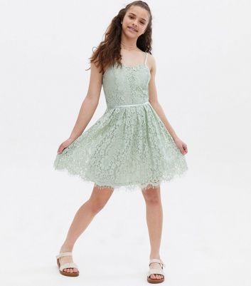 Teenager Bekleidung für Mädchen Girls Light Green Lace Strappy Dress