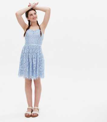 Girls Pale Blue Lace Strappy Dress