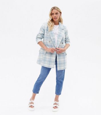 Click to view product details and reviews for Petite White Check Bouclé Double Breasted Long Blazer New Look.