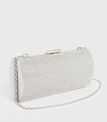 Silver Diamante Chain Clutch Bag New Look