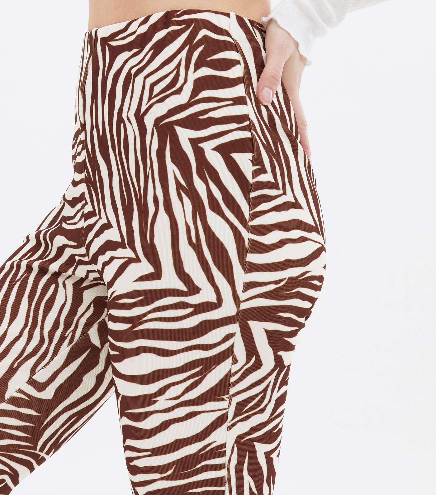 Brown Zebra Print Flared Trousers Image 3