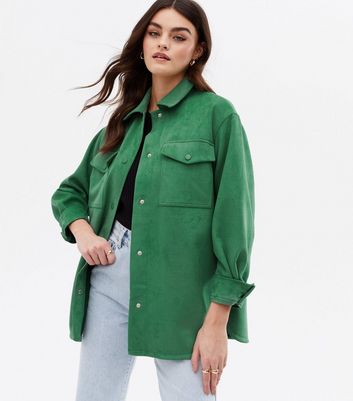 Green Suedette Shacket New Look