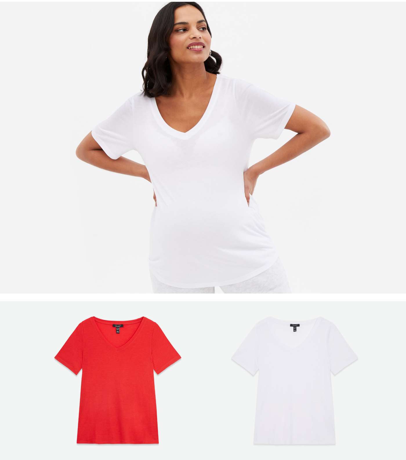 Maternity 2 Pack White and Red V Neck T-Shirts