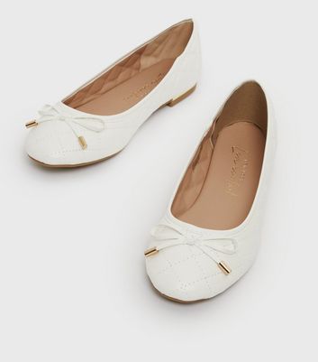 Click to view product details and reviews for Girls White Quilted Bow Front Ballet Pumps New Look Vegan.