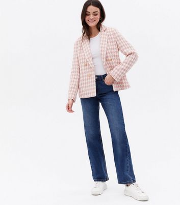 Click to view product details and reviews for Pink Dogtooth Bouclé Utility Button Blazer New Look.