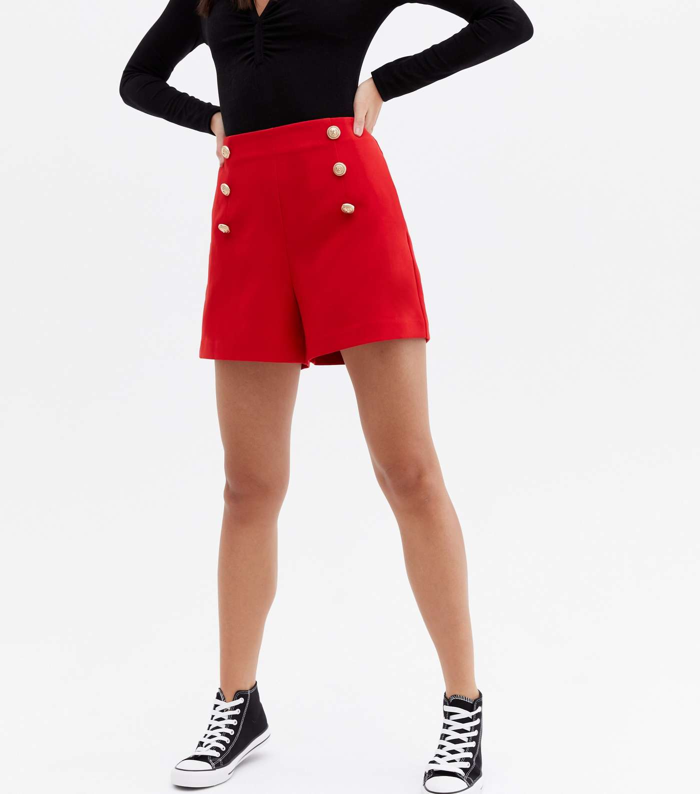 Red Button Front Utility Shorts Image 2
