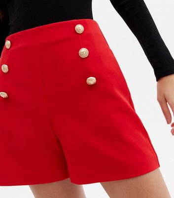 Red shorts womens hot sale high waisted