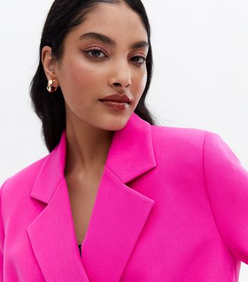 Bright Pink Button Crop Blazer | New Look