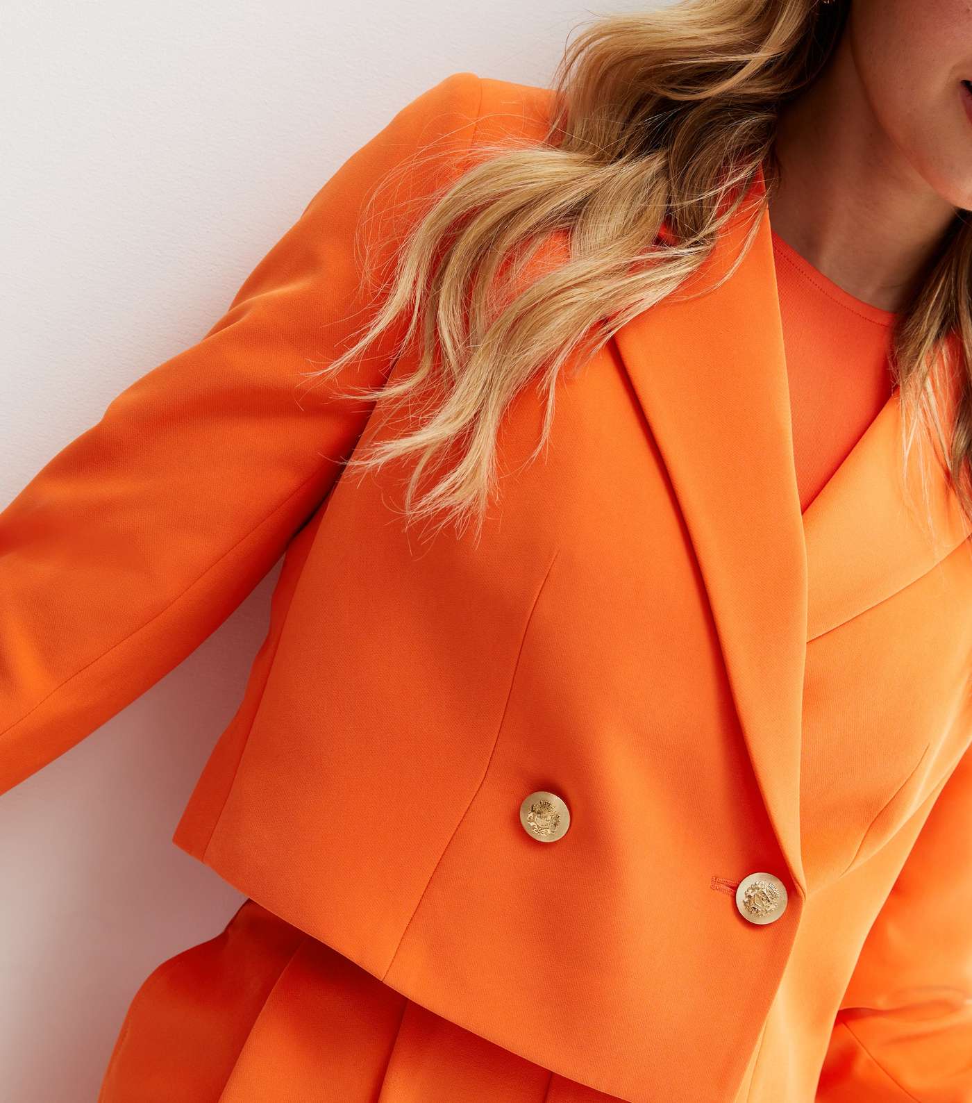 Bright Orange Button Crop Blazer Image 3