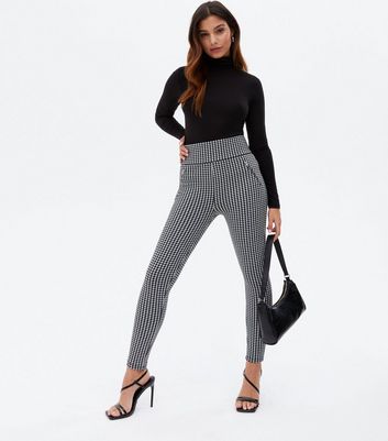 Petite Black Dogtooth Jersey Leggings 