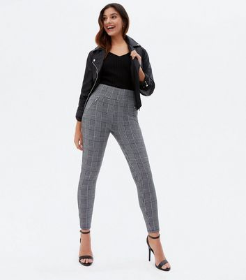 Petite Black Check Jersey Leggings 
