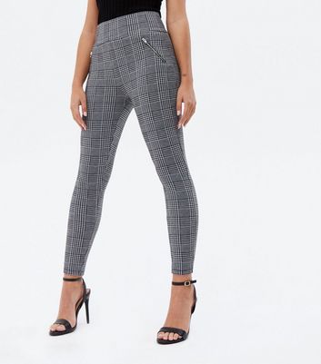 Petite Black Check Jersey Leggings 