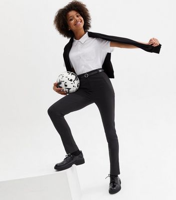 Girls Grey Adjustable Waist Slim Leg School Trousers | New Look