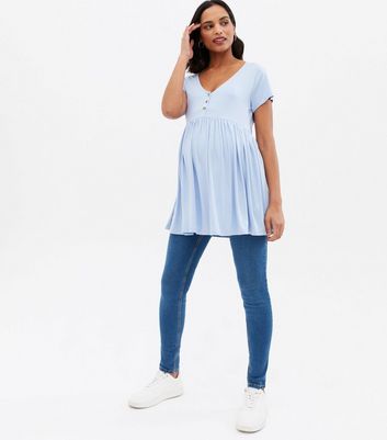Click to view product details and reviews for Maternity Pale Blue Button Peplum Top New Look.