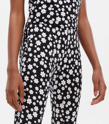 Girls Black Floral High Waist Split Hem 