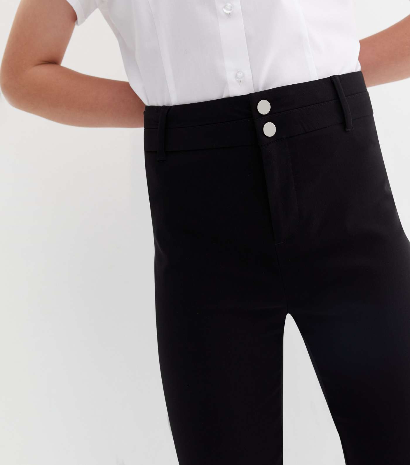 Girls Black Grow Proof Popper Front Skinny School Trousers Image 2