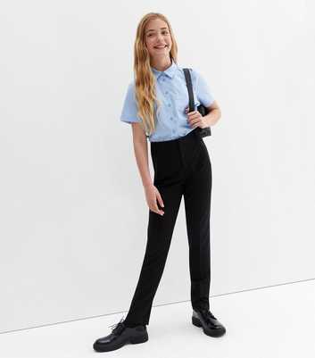 Girls Black Adjustable Waist Slim Leg School Trousers