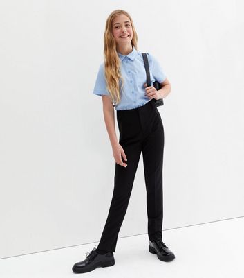 Girls Black High Waist Elastic Back Tapered Leg School Trousers | New Look